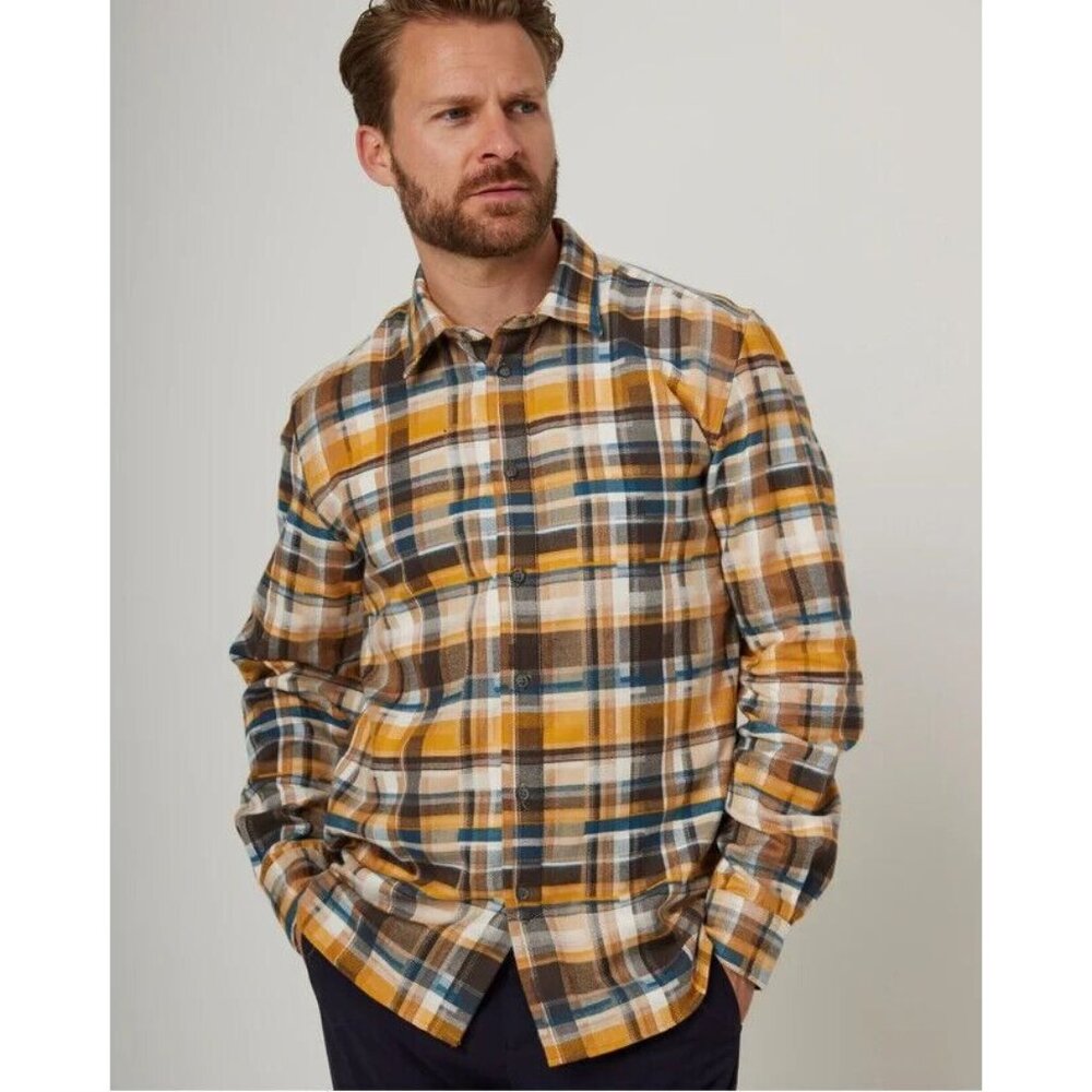 Peregrine Mens Large Farley Plaid  Yellow Cotton Flannel Shirt NEW